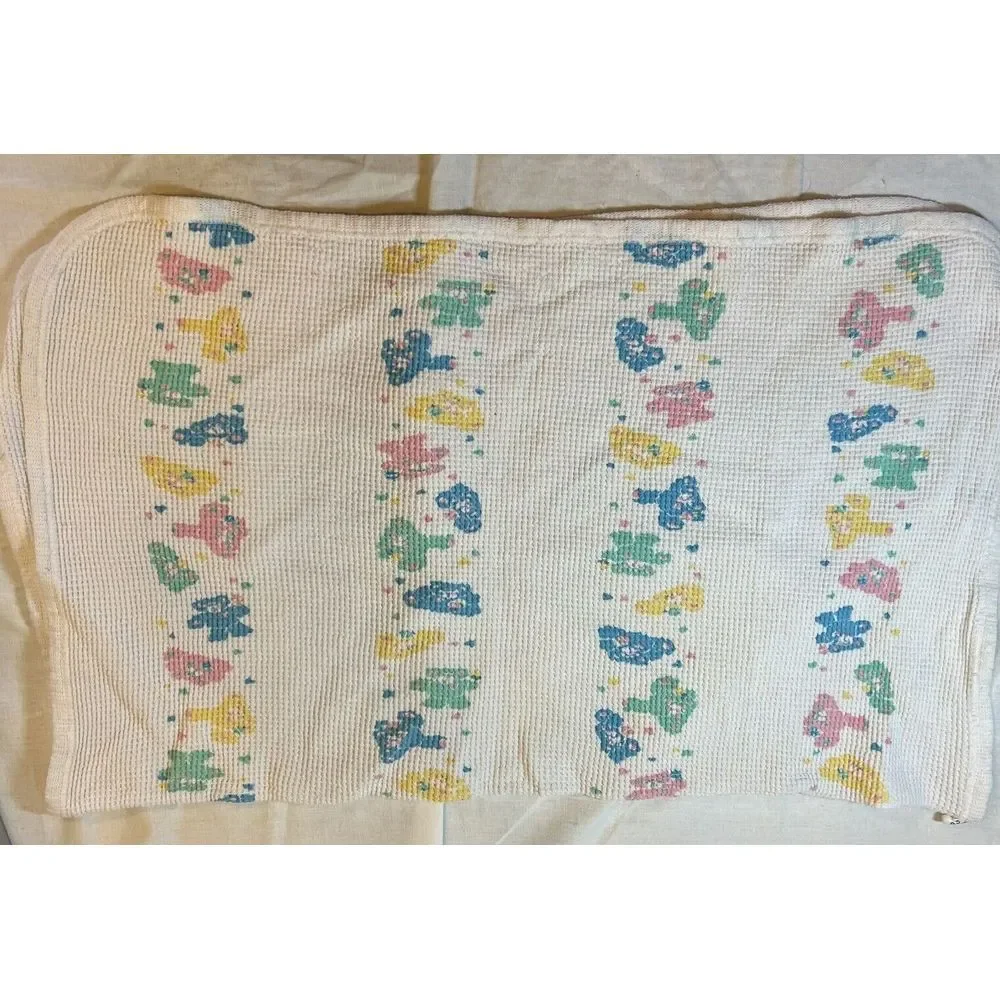 Vtg Baby Morgan‎ Cotton Blanket Thermal Waffle Bears 28x30